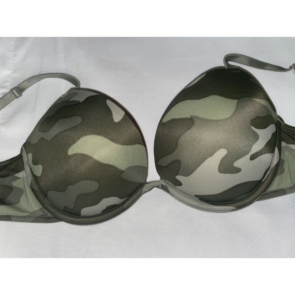 Victoria Secret PINK 32C Super Push Up Bra Bombshell Wear Everywhere Green Camo